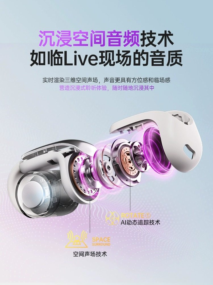 Zengqianqi Bluetooth Headphones Wireless Air Bone Conduction Open-Ear Clip-On Sports Running 2025 New Model for Women