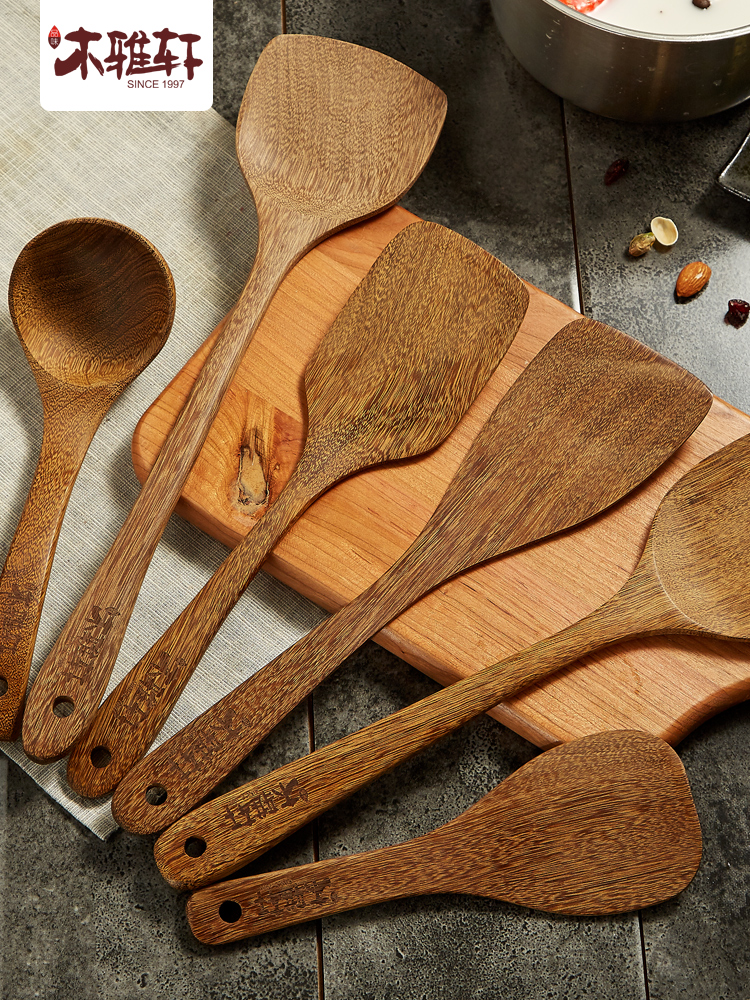Mu Yaxuan kitchen wooden shovel stir-fry high temperature solid wooden spatula set Non-stick pot Wooden shovel spoon household kitchenware