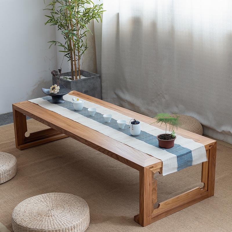 New Chinese-style solid wood simple coffee table Japanese-style Zen tatami tea table balcony living room low table elm low tea table