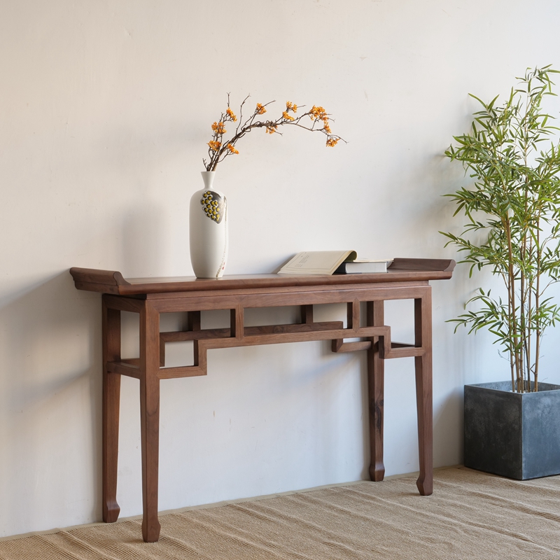 New Chinese-style solid wood strip case porch table Zen raised head for table long table Buddha table Ming and Qing classical strip case elm furniture