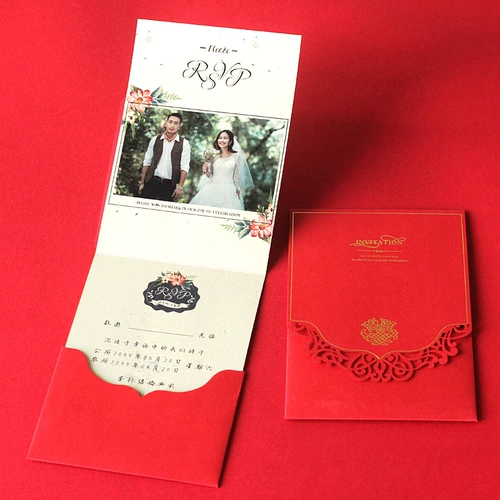 花半里 Приглашение на свадьбу творческое приглашение на свадьбу прекрасное пустое европейское стиль Большой красный свадебный счет персонализированный китайский приглашение