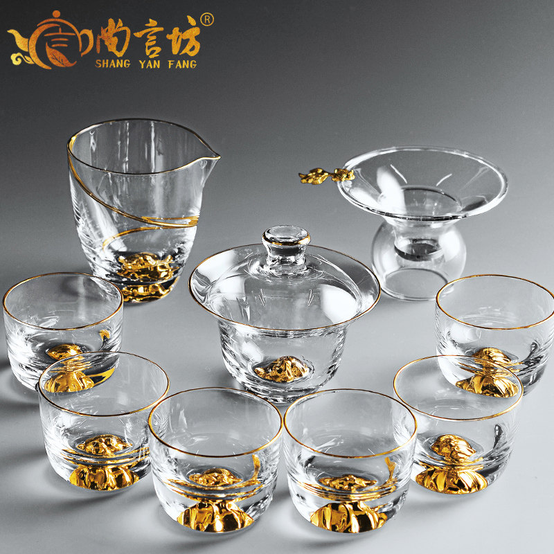Glass cover Bowl kung fu tea set combination home heat-resistant thick transparent three bowl bubble teapot large tea cup