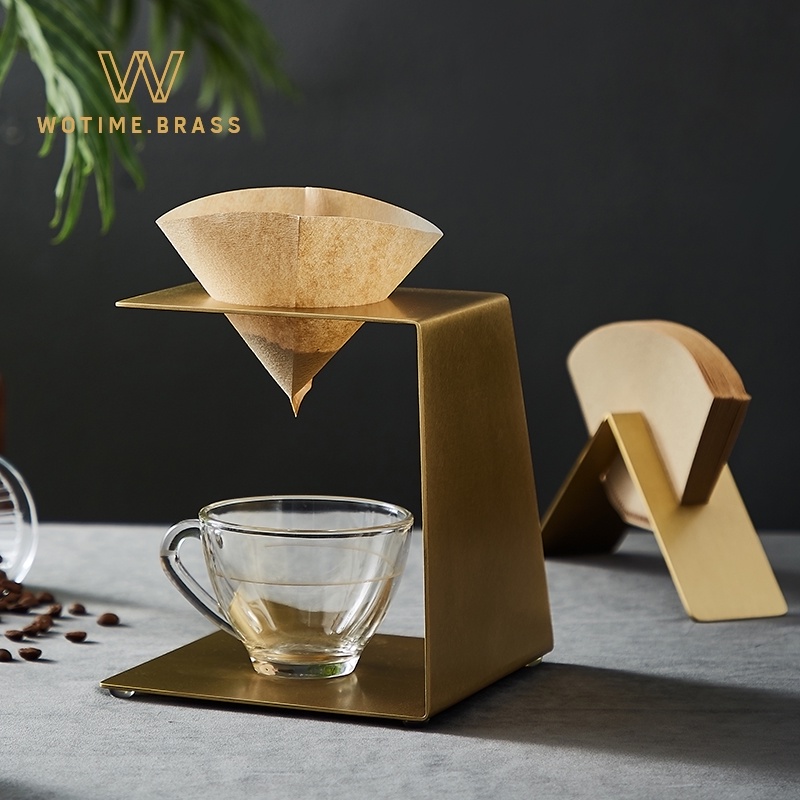 Hand coffee stand Drip combination brass household filter cup holder Triangle filter paper holder Gold light luxury ins
