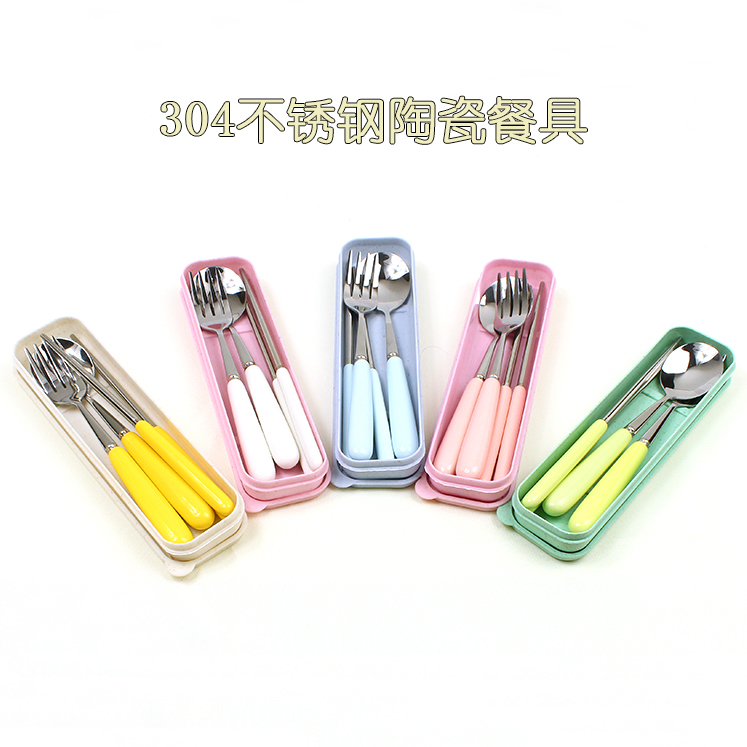 Love graces multicolor Korean health high temperature resistant suit the health of 304 stainless steel, ceramic spoon, fork chopsticks