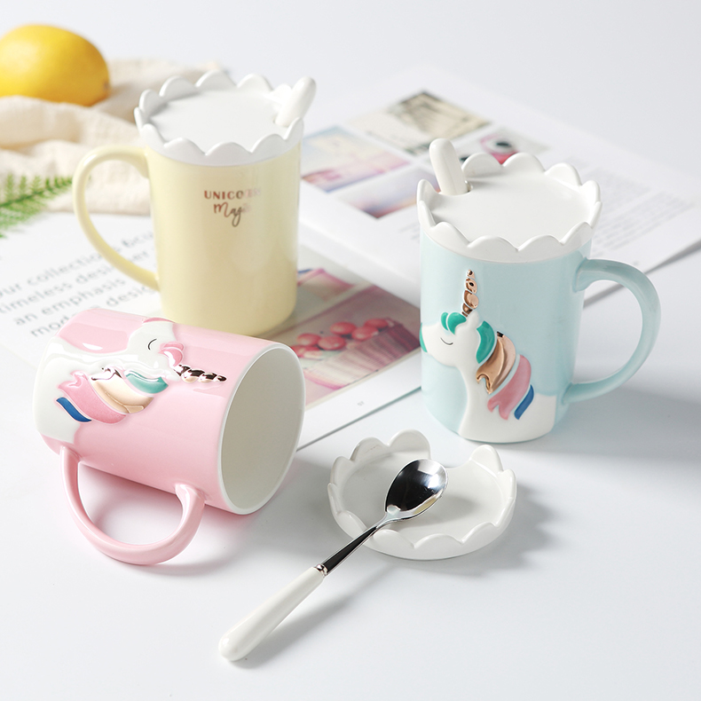 The Ins Nordic style, creative and lovely dream unicorn mugs high - capacity ceramic cup with lid to spoon