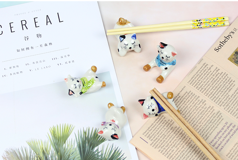 Love graces small express cartoon cat design hand - made ceramic chopsticks frame animals to live in a practical tableware