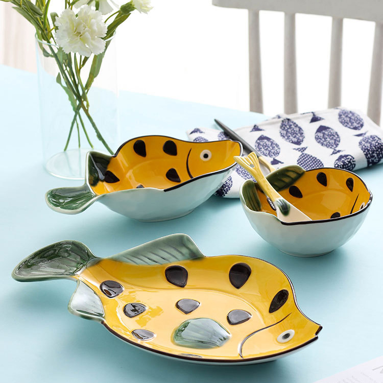 Love graces Marine series of interesting fish hand - drawn cartoon household individuality ceramics tableware cent eat dishes