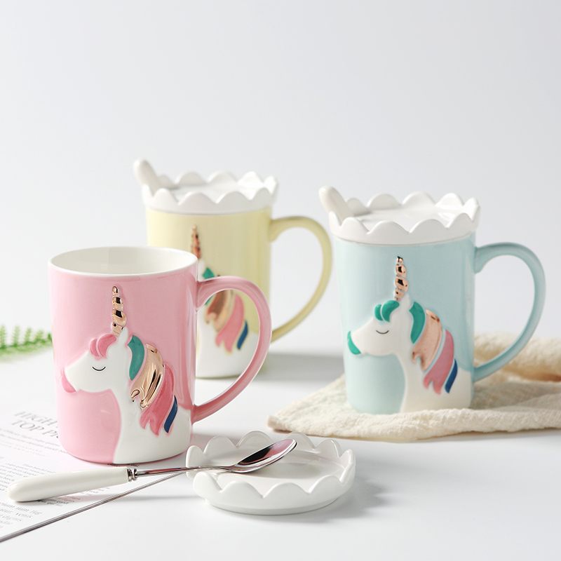 The Ins Nordic style, creative and lovely dream unicorn mugs high - capacity ceramic cup with lid to spoon
