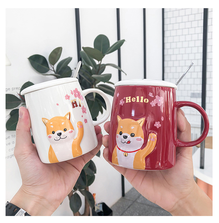 Love graces of rural style ceramic mugs shiba inu design mugs, 400 ml milk, valentine