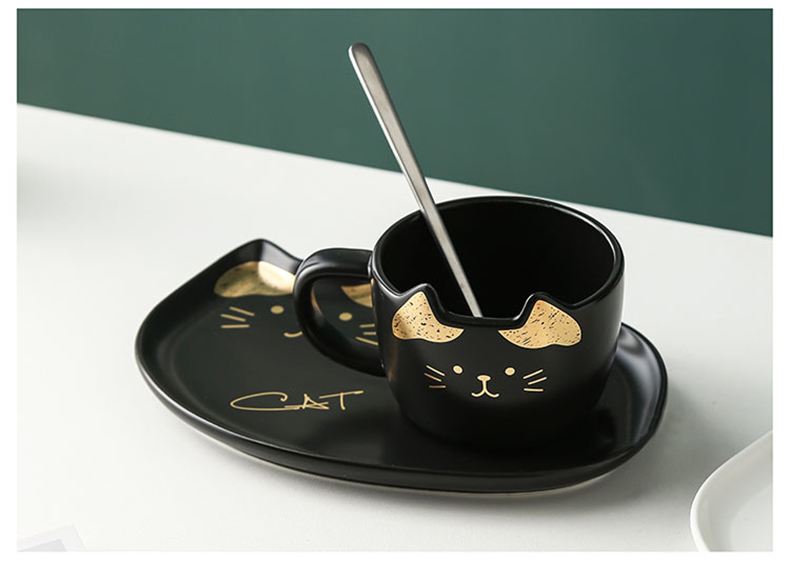 Love graces ceramic coffee cups of hot stamping cartoon cat design coffee cups and saucers suit household breakfast tray to send the spoon