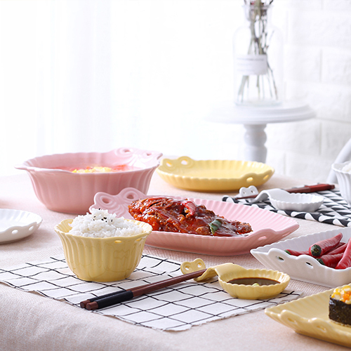 Love graces jingdezhen European relief pure color embossed tableware suit household rice bowl dish dish fish dish butterfly
