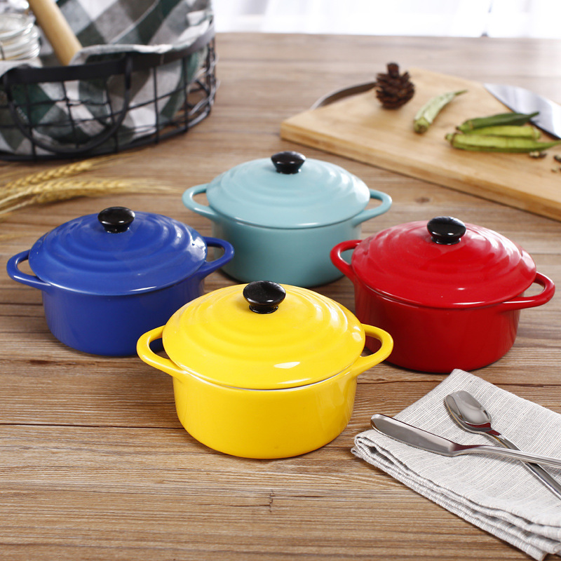 Love Beauty China Horn Pure Color Anti Burn Heat Insulation Binaural Cover Bowl Stew Pudding Bowl Chicken Egg Soup Porridge Bowl 350ml