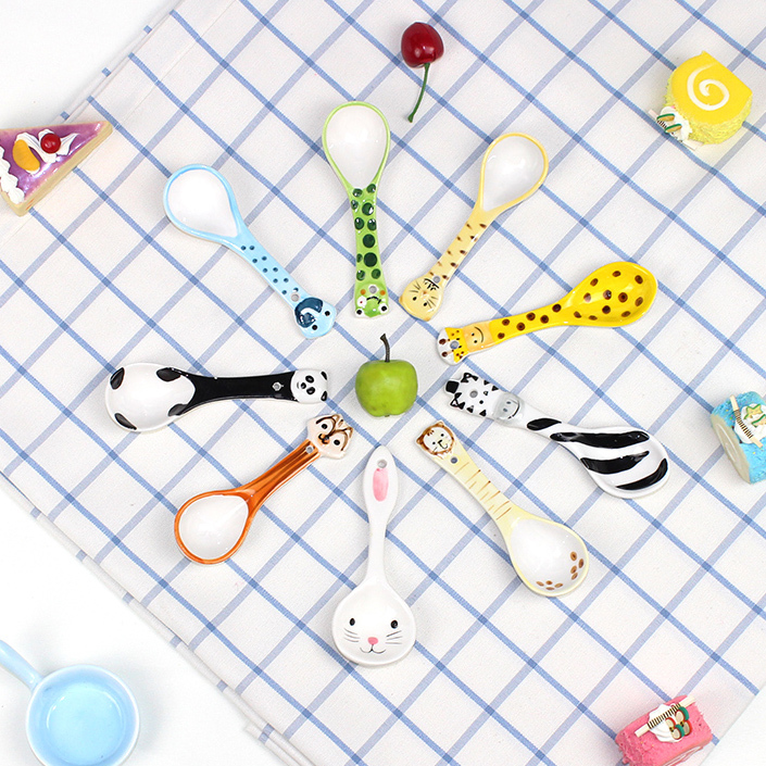 Love Beauty And Creativity Cute Cartoon Image Animal Dining Spoon Hand-painted Ceramic Children's Dining Spoon Rice Spoon Rice Spoon Cutlery Cutlery