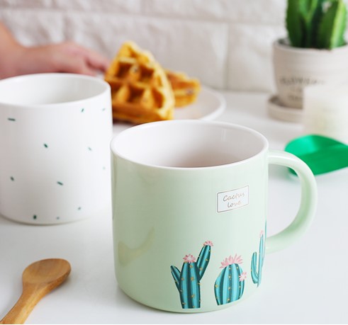 Love graces ins grind arenaceous green style ceramic cup keller cup of milk for breakfast cup cover a spoon