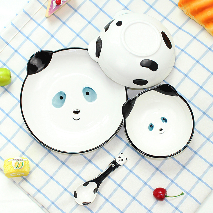 Love graces with express cartoon animal style children 's creative ceramic dishes run of four sets of environmentally friendly tableware a suit