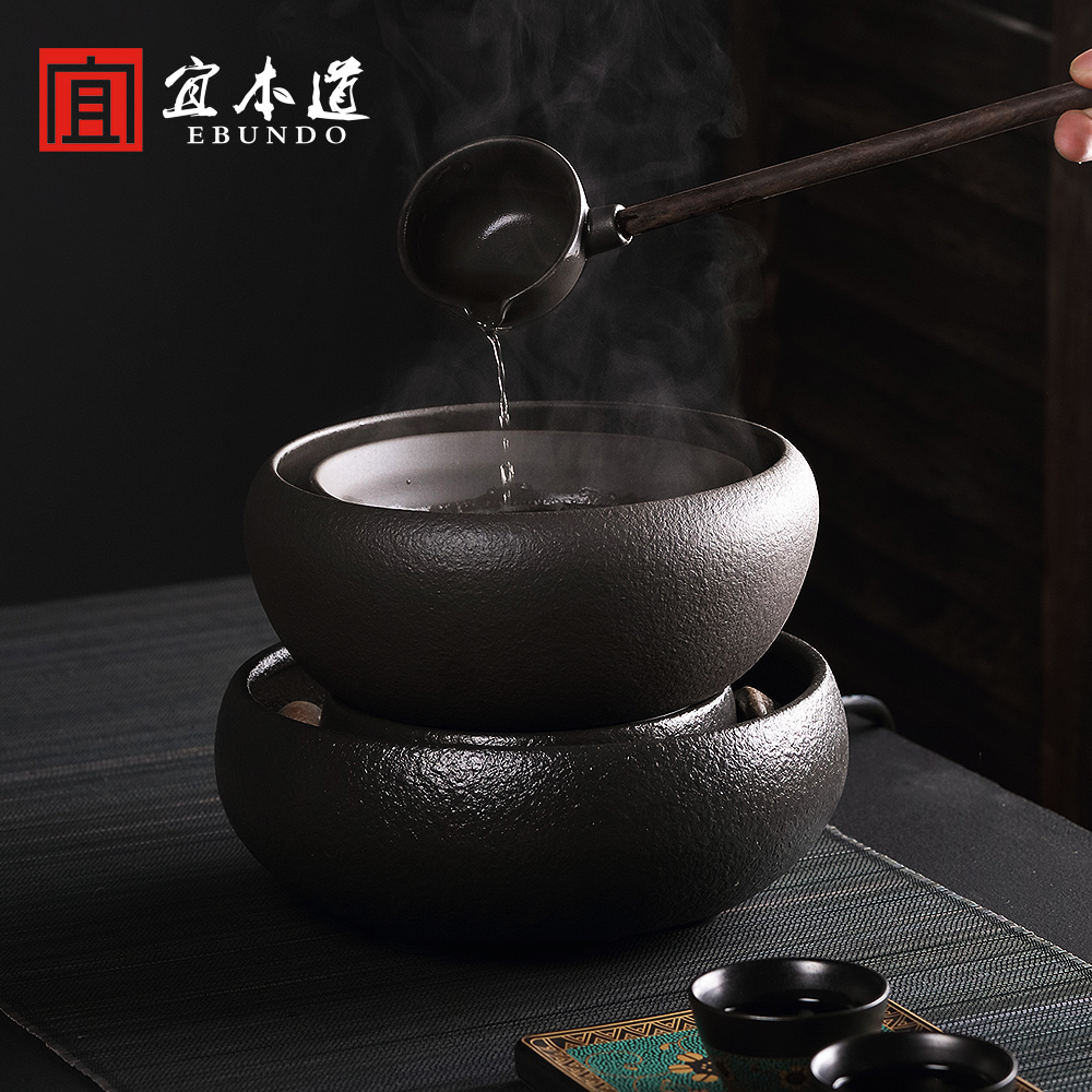 Old section burnt ceramic cooking tea Boiling Tea Stove Bubble Tea Bowl Suit Home Pu'er Warm Tea Bowl Black Crystal Stove Sub Tea