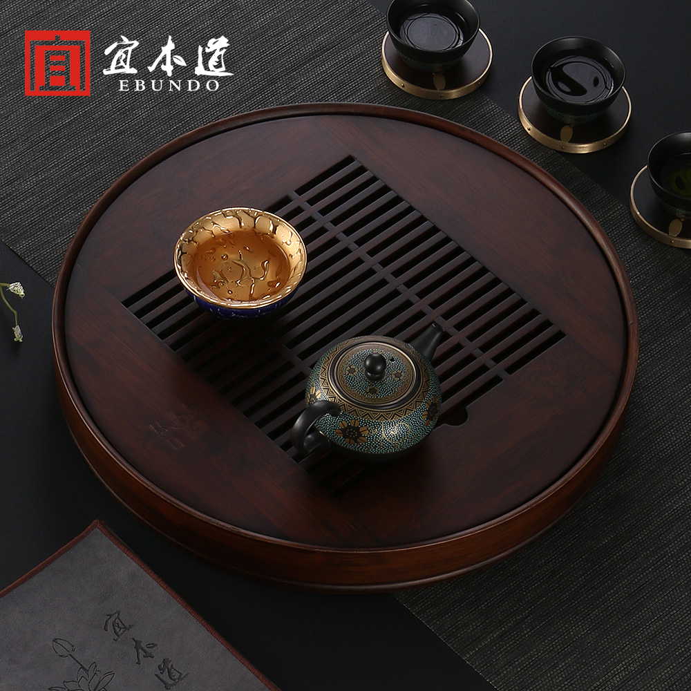 Round bamboo water-filled travel tea tray Kung Fu tea set simple tea table dry brewing household small Japanese-style tea tray tea service