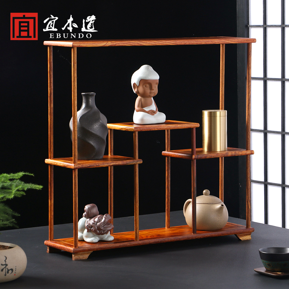 New Chinese bogu frame solid wood small Dobaoge purple sand teapot teacup tea set shelf shelf mahogany display frame