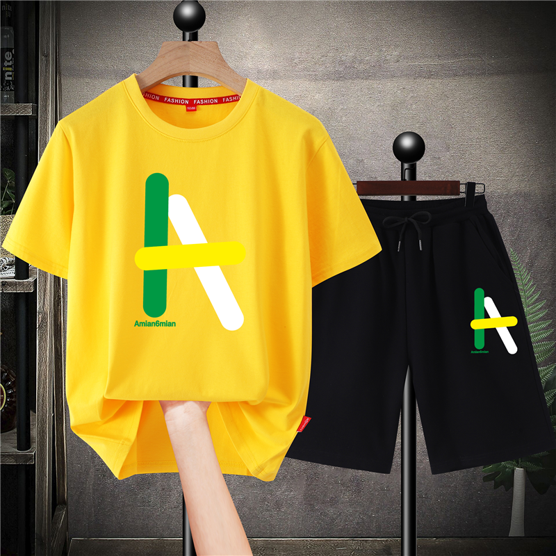 Fat kids Children's clothes Summer Garage to step up Ballara's boy tide card T-shirt loose large size 7 Two sets 12 years old