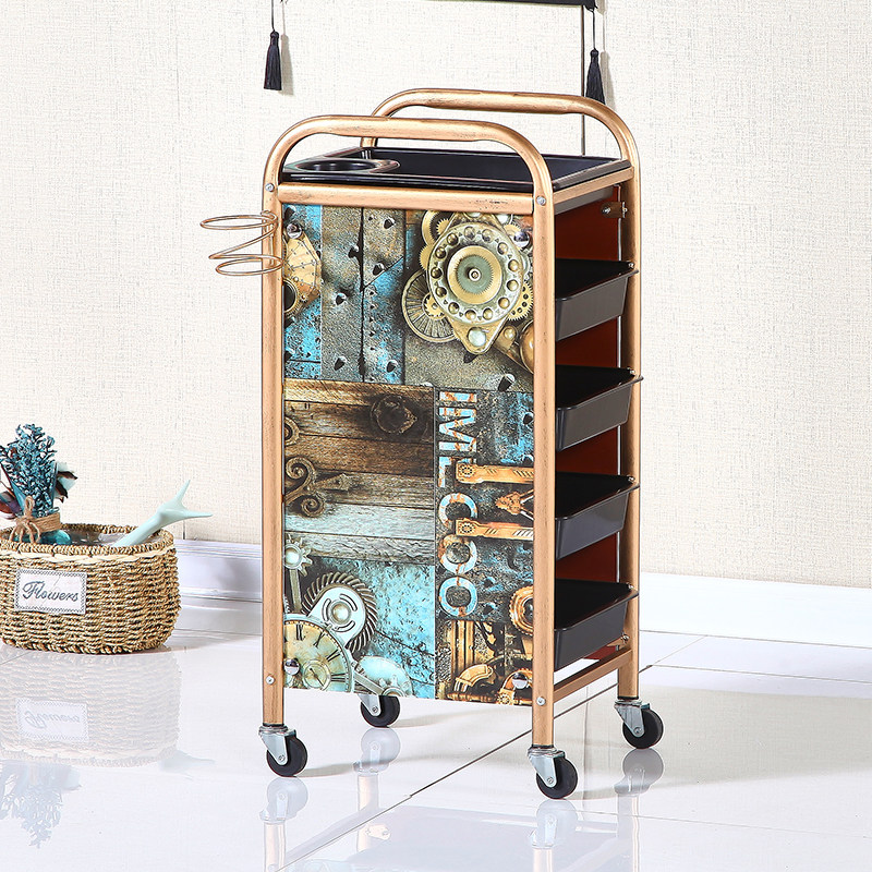 Hair tool car Beauty trolley Hair salon Hair stylist special lever car dyeing and ironing retro hair salon five-story cart