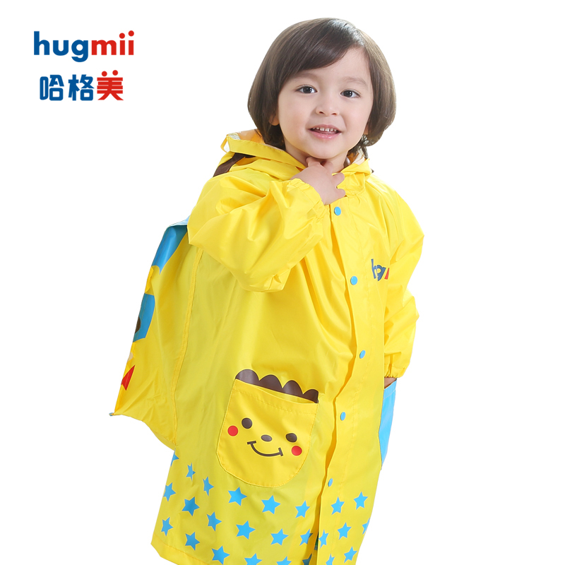 hugmii child raincoat boy girl child rain cape portable with school bag position student raincoat jacket