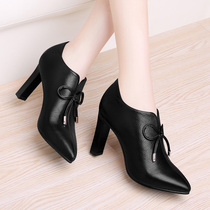 Professional high-heeled shoes pointed toe soft leather spring single shoes 2022 new spring and autumn small heel leather shoes ladies deep mouth shoes