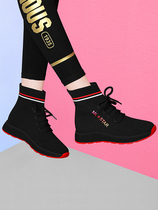 High-top womens shoes cotton shoes warm and thick casual sports black 2021 autumn and winter new socks shoes plus velvet