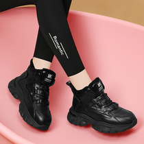 Black cotton shoes womens winter 2022 new leather plus velvet thick daddy sports high-top big cotton shoes snow boots