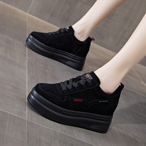 Leather breathable sports shoes womens inner heightening 2022 autumn new flat-bottomed all-match lightweight thick-soled platform shoes tide