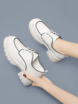 White leather thick-soled loafers female mother thick heel high heel small leather shoes 2022 new spring and autumn