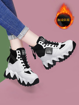 Skateboard womens shoes spring high-top shoes 2022 new hot style sports warm shoes womens winter plus velvet thick-soled shoes