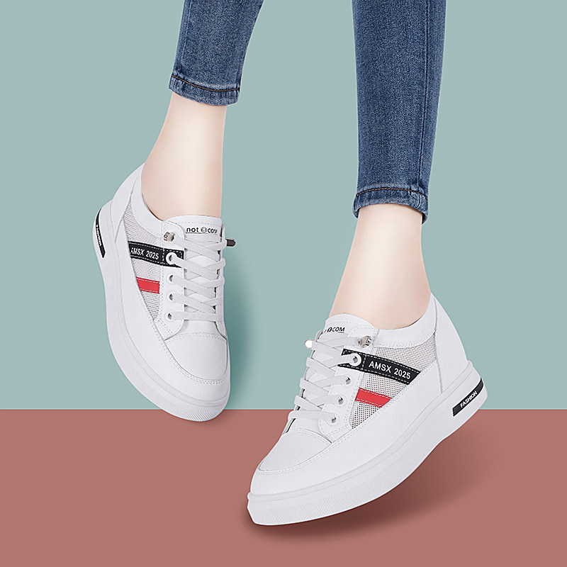 Sports shoes women's 2021 new all-match temperament thin inner height 8cm summer thin mesh breathable white shoes