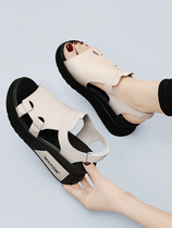 Fashion leather sports sandals womens ins tide 2022 new summer fashion all-match wedge thick bottom outer wear flat bottom