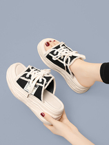 Thick-soled canvas sandals and slippers womens 2022 summer casual outerwear fashion all-match going out sandals muffin loafers