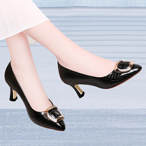 Half high heels womens large size medium heel leather shoes 2022 new high heel beige hi mother wedding small heel ladies shoes