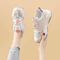 Leather daddy shoes women 2022 new summer mesh breathable casual sports thick bottom thin section mother white mesh shoes