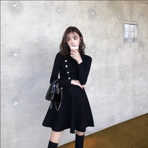 Sandro Moscoloni Spring and autumn bottoming knitted waist dress Retro temperament super fairy high waist A-line skirt