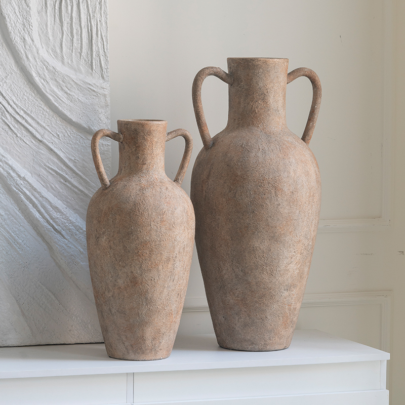 Ancient-Style Homestay Wabi-Sabi Style Large Floor-Standing Ceramic Vase Living Room Decoration Soft Decor High-End Retro Rustic Pottery Clay Pot