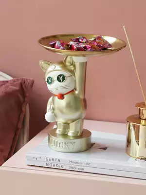 Creative lucky cat ornaments home accessories living room desktop entrance key storage light luxury wind housewarming new home gifts