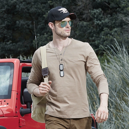 Джип, боевая машина, мужской хлопковый тонкий приятный телу лонгслив для отдыха, осенний, V-образный вырез, оверсайз