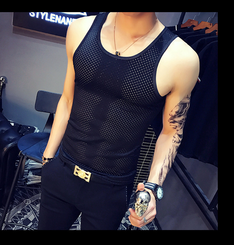 Mùa hè lưới mồ hôi vest nam băng lụa breathable hollow Slim mồ hôi vest loại mỏng thể dục thể thao kích thước lớn áo sơ mi nam