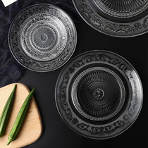 Glass plate living room fruit plate large and small set European simple transparent dried fruit plate creative household dinner plate