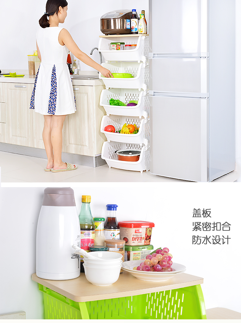 Jiu Lisha Kệ bếp nhựa Rau trái cây Kệ lưu trữ Kệ bếp Đồ dùng nhà bếp Kệ bếp - Phòng bếp chảo tổ ong