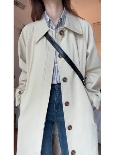 Mittellange khakifarbene Windjacke für Damen 2025, neuer Frühling und Herbst, kleine Person, hochwertiger und superschöner koreanischer und japanischer Stil