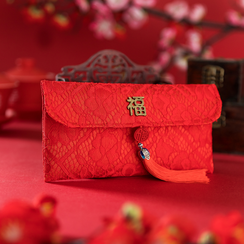 ten gin Chinese New Year's Spring Festival ForWords New Year RMBten thousand silk lace embroidery big cloth red envelope is a seal high-end Chinese wind