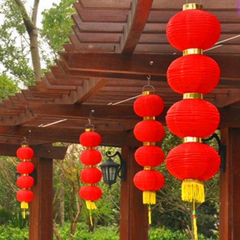 Japanese wine and tea string new outdoor advertising long round decoration props dance folding Korean wax gourd lantern big red