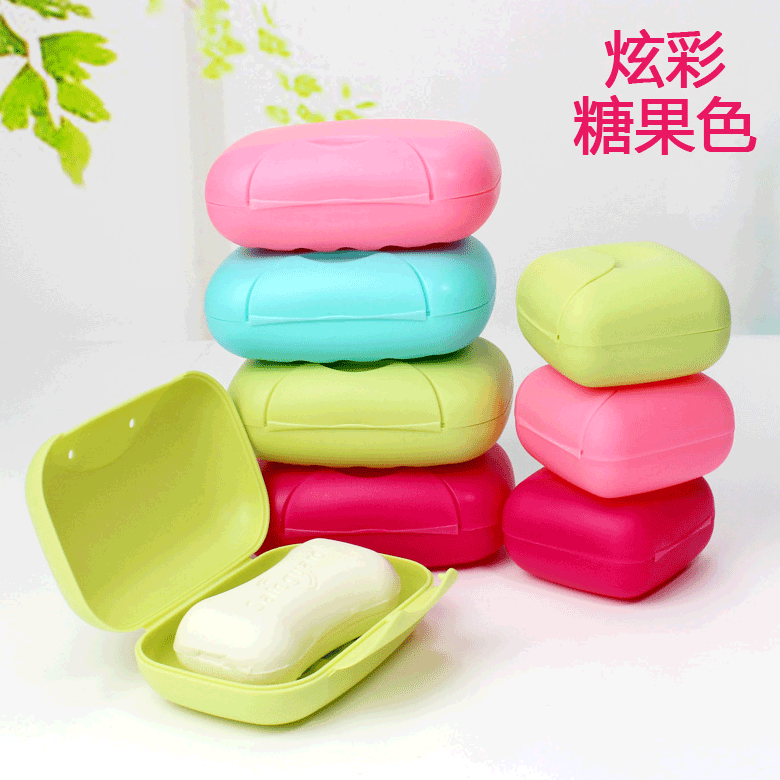 Japanese Mini Candy Color Travel Creative Plastic Soap Box Portable Washing Face with Lock Buckle Sealed Soap Box