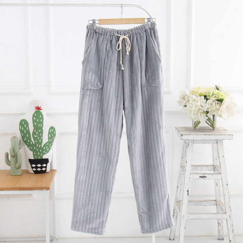 Mùa thu và mùa đông những người yêu thích flannel đồ ngủ sọc màu rắn nam và nữ dày ấm kích thước lớn san hô lông cừu nhà quần quần ngủ nam