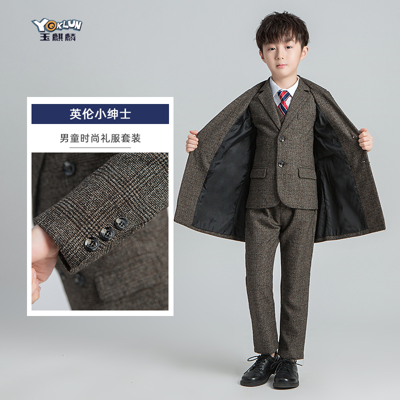 Boy's suit jacket spring and autumn middle-aged children's woolen coat windbreaker mid-length dress woolen suit suit England