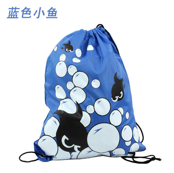 兒童薄款防潑水不織布布面料束口包卡通小魚雙肩包沙灘包旅遊便捷遊